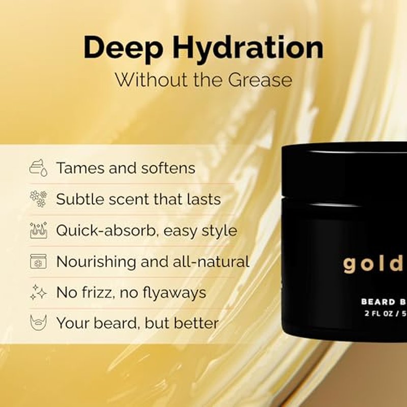 Golden Grooming Beard Balm | Unique Masculine Scent | Shea Butter for Beard Growth | Tames, Moisturizes & Styles (2 oz, Fresh Scent)