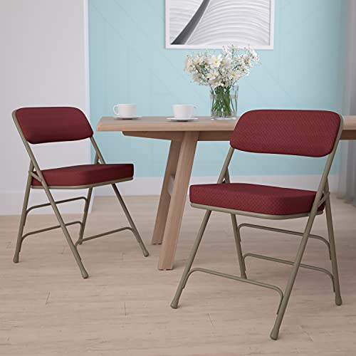 Burgundy Fabric Folding Chairs Set of 2 with Cushioned Seats, 300lb Capacity — Gray Frame