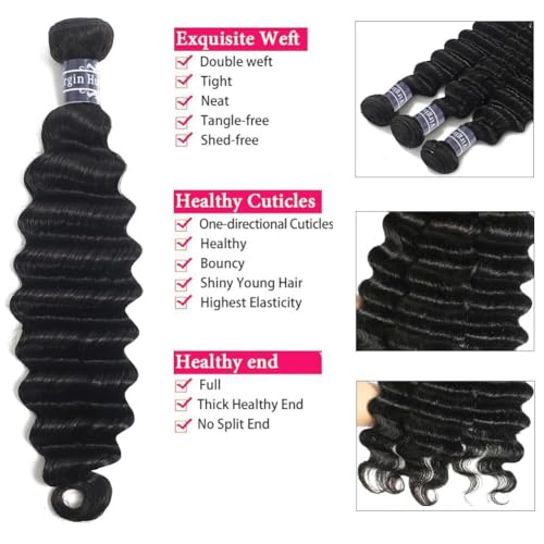 Brazilian Human Hair Bundles Deep Wave 161-820 Inch Black - Unprocessed Virgin Hair