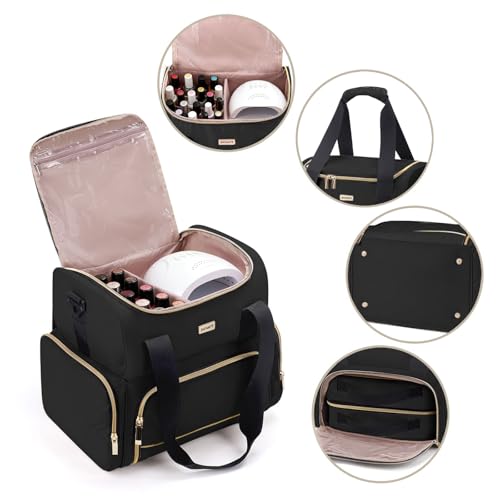 BAFAMYE Large Black Nail Polish Organizer & Lamp Case with Detachable Bags