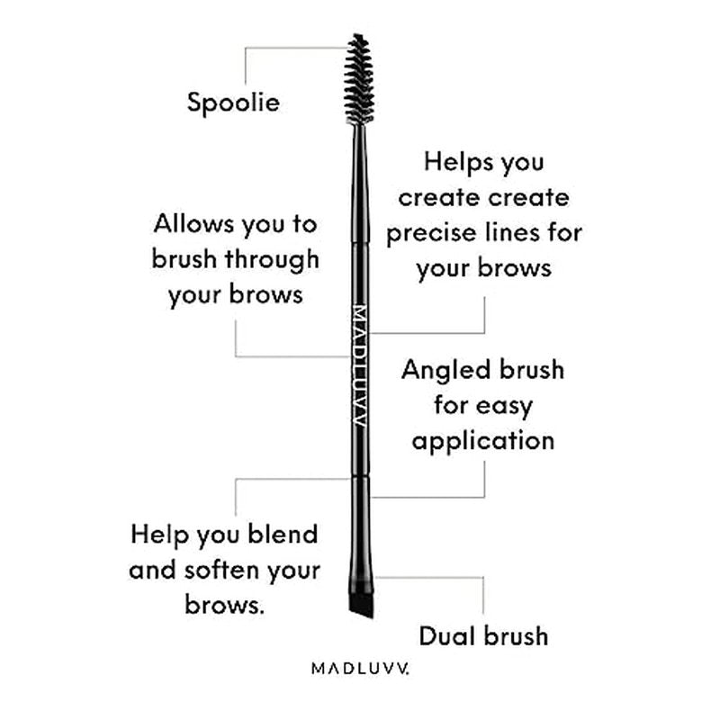 Madluvv Duo Eyebrow Brush - Angled and Spoolie Professional Eye Brow Brushes for Precision Definer, Liner, Filler, Shaper, Powder, Makeup