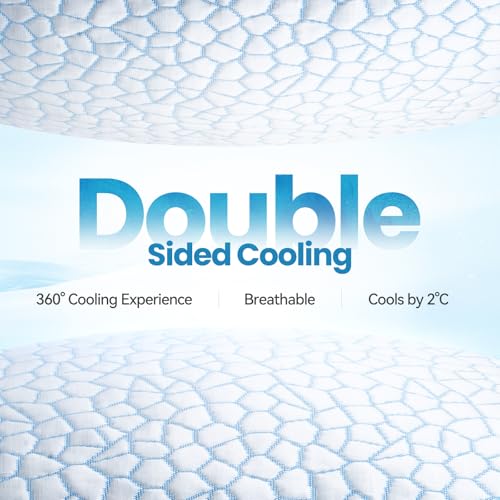Blue Double Sided Cooling Pillow Set of 2 Queen Size - Adjustable Gel Memory Foam for Hot Sleepers