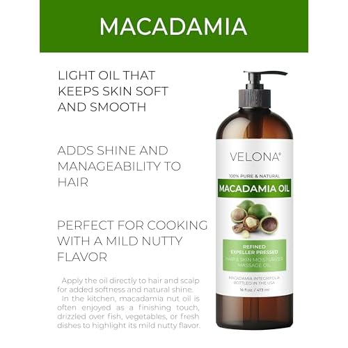 velona Macadamia Nut Oil 16 Fl Oz | 100% Pure and Natural Carrier Oil | Refined | Cooking, Skin, Hair, Body & Face Moisturizing | Use Today - Enjoy Results
