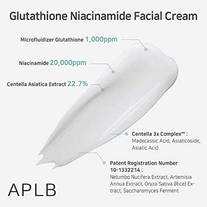APLB Glutathione Niacinamide Facial Cream | LIPO GLUTA NIAC CEN¢â 24.8% 1.86 FL.OZ/Korean Skincare, Deep hydration, Niacinamide, Improve skin elasticity, Improve skin texture