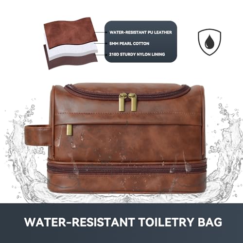 Toiletry Bag for Men, Large Leather Travel Pouch Bag with Hanging hook,Travel Essentials Dopp kit, Men's Shaving Grooming Kit,Gifts for Father, Dad, Boyfriend, Grandpa, Shaving Kit