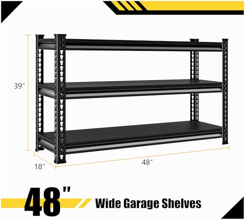 Rufokisa Black Heavy Duty Metal Garage Shelving 3-Tier 48"W x 18"D x 39"H Adjustable Storage Racks