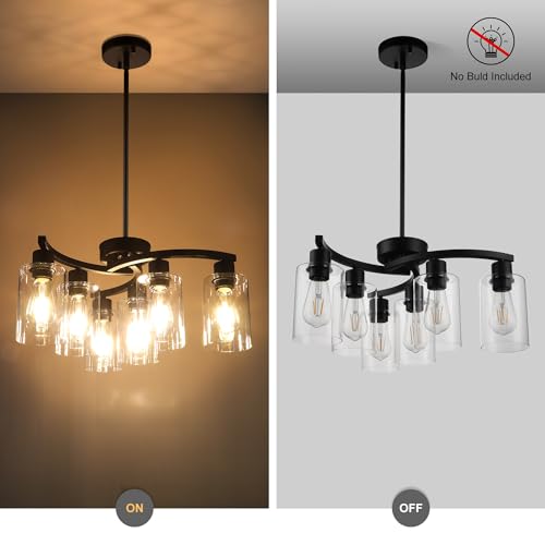 Black Farmhouse Chandelier - 6-Light Modern Pendant Light Fixture with Adjustable Height