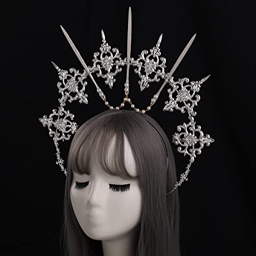 Silver Halo Crown Headband for Women Halloween Costume Accessory - Mary Goddess Style