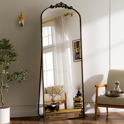 Bronze Arched Full Length Mirror 56x21 Vintage Carved Floor Mirror