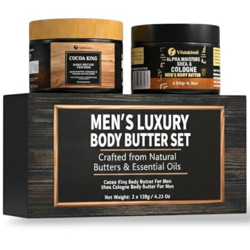 Body Butter for Men Set of 2, Shea Cologne and Cocoa King Set, Body Moisturizer for Men.