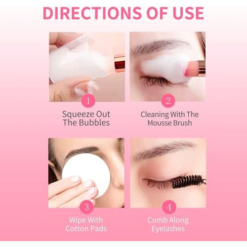 Eyelash Extension Cleanser, Upgraded Eyelash Extension Shampoo 60ML+Mascara Wand+Brush Eyelash Foam Cleanser For Extensions and Natural Lashes