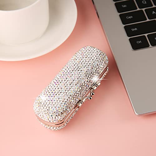 Silver Bling Lipstick Case with Mirror - Rhinestone Compact Makeup Holder