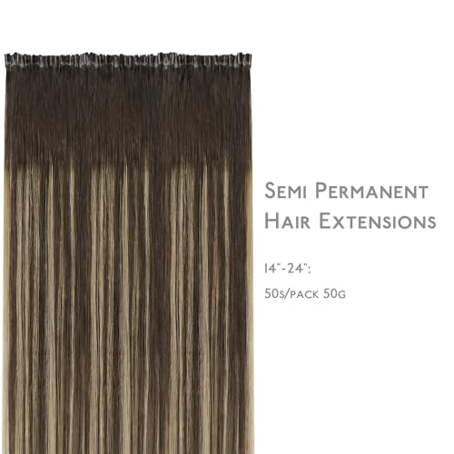 WENNALIFE 14 Inch Balayage Chocolate Brown to Caramel Blonde U Tip Human Hair Extensions 50g