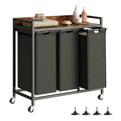 Laundry Hamper with 3 Detachable Bags & Shelf - Rustic Brown & Black - 3 x 15.87 Gallons