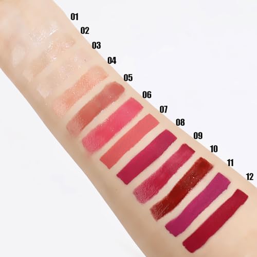 12 Pcs Liquid Lipsticks Lip Gloss Set with Matte,Glossy and Glitter Lip Makeup Long-Lasting Waterproof Lip Stain for Gift and Women