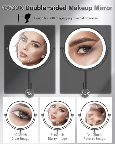 VFD 8'' 30X/1X Magnifying Lighted Makeup Mirror with Adjustable Stand