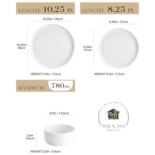 Ivory White Porcelain Dinnerware Set for 6 - 18 Piece Serving Plates & Bowls
