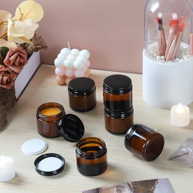 2oz Amber Glass Jars with Lids - 48 Pack Cosmetic Containers for Travel, Cream & Lotion