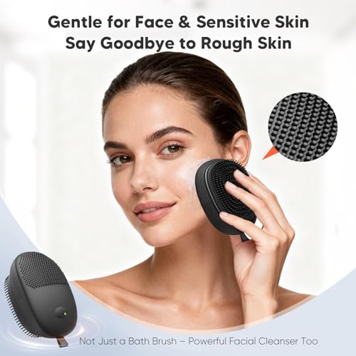 Electric Sonic Body Scrubber ? Food-Grade Soft Silicone Shower Brush & Loofah Alternative, Gentle Exfoliating & Deep Cleaning, Removes Dry Skin, Boosts Circulation & Revives Skin Glow