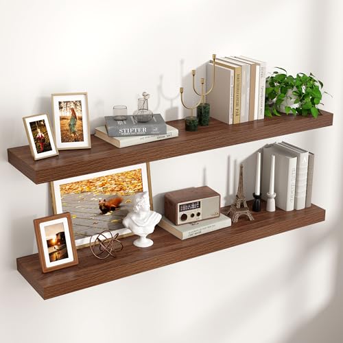 48-Inch Walnut Floating Wall Shelves Set - Modern Rustic Storage, 2-Pack