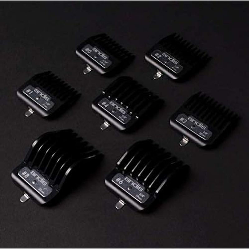 Andis Master Series Premium Hair Clipper Attachment Comb Set, Clipper Guards Cutting Guides with Metal Clip, Black, 7 Count