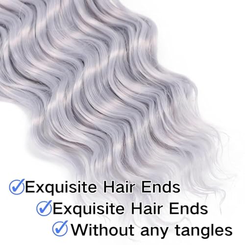 Grey Deep Wave Human Braiding Hair 24 Inch, 100g, for Boho & Knotless Braids - Hailookmey