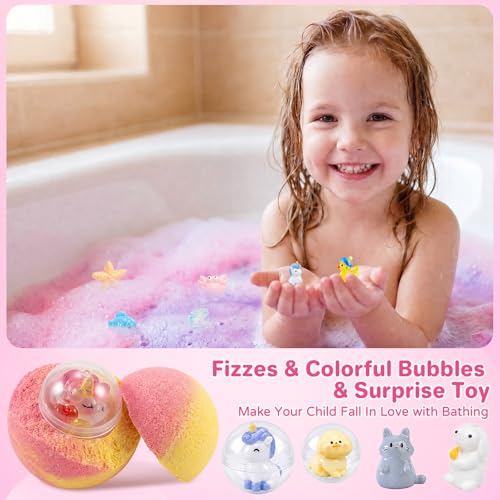 Kids Bath Bombs Set Pink Edition with Surprise Toys - 24 Pack, Bubble Bath Fizzies for Girls & Boys
