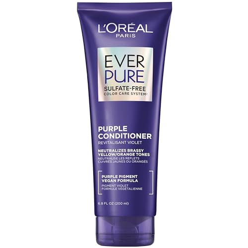 L¡¯Oreal Paris Sulfate Free Brass Toning Purple Conditioner for Blonde, Bleached, Silver, or Brown Highlighted Hair, EverPure, 6.8 Fl Oz (Packaging May Vary)
