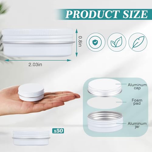 50 Pack 2 oz Aluminum Tin Cans with Lids - White, Bulk Storage Containers