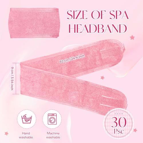 Pink Adjustable Spa Headbands 30 Pack Non-Slip Facial Hair Wraps for Face Washing, Makeup & Yoga - SHENGYIWA