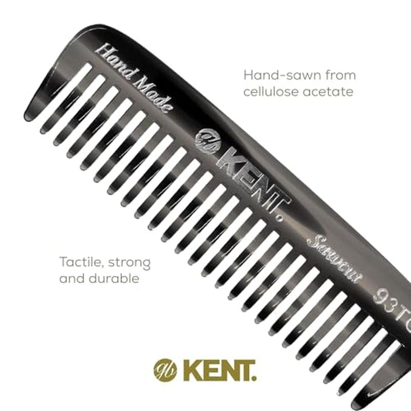 Kent 93T Black Graphite Beard Comb for Men - Wide Tooth Men's Comb, Ideal For Mustaches and Beards and Facial Hair, Small Pocket Sized Travel Detangler Combs, Saw-Cut, Hand Polished, Made in England
