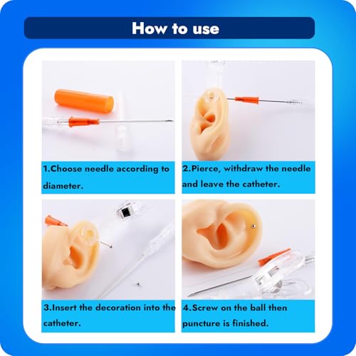 16G Catheter Piercing Needles for Ear Nose Lip and Body Piercings - Sterile 50pcs