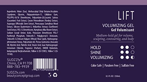 SUDZZFX Volumizing Hair Gel - Medium Hold for Fine Hair, 8.5 Fl Oz