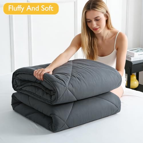 Grey Queen Size Cotton Comforter All Seasons - 100% Natural Fill, Lightweight & Breathable