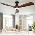 Depuley 52-Inch Walnut Flush Mount Ceiling Fan with Lights & Remote - Low Profile Indoor Outdoor