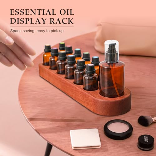 Wooden Essential Oil Holder with 13 Holes (3cmx12 & 5cmx1), Retro Desktop Display Rack for Bathroom Vanity Desk Organizer