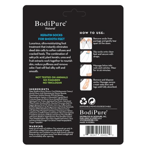 Bodipure Keratin Foot Mask Socks 12 Pack Deep Moisturizing Heel Treatment