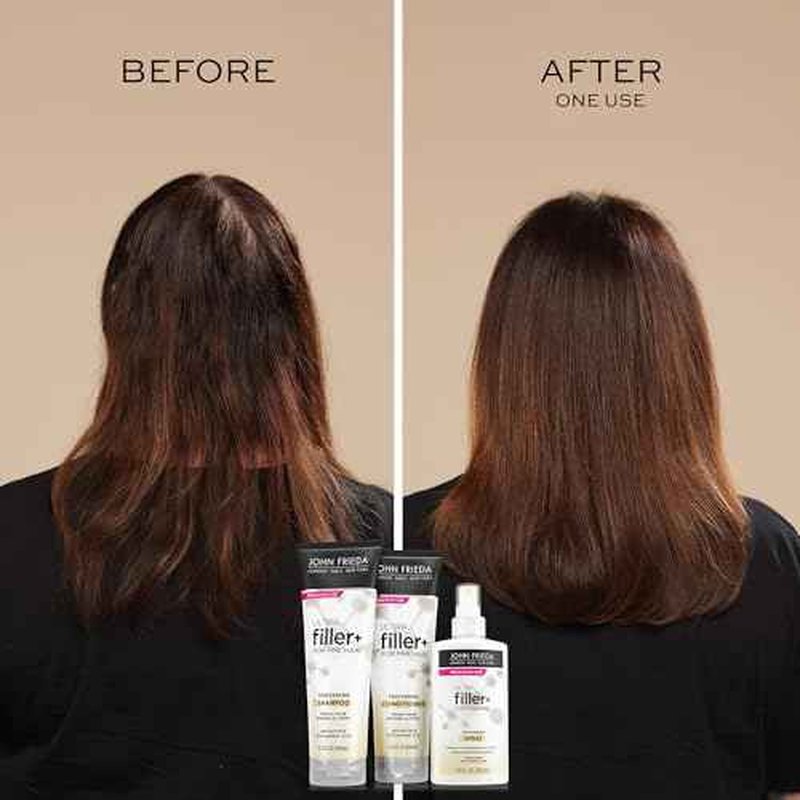 John Frieda ULTRAfiller+ Thickening Spray, Thickening & Strengthening Spray for Damaged or Thin Hair, Infused with Biotin and Hyaluronic Acid to Strengthen Hair for Thicker Fuller Results, 5 Oz
