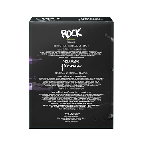Vera Wang Princess + Rock Princess, Body Mist and Eau de Toilette Spray (2) 3 Piece Gift Set, Notes of Peach, Jasmine, and Vanilla, Women's Fragrance, Long Lasting, Everyday Fragrance