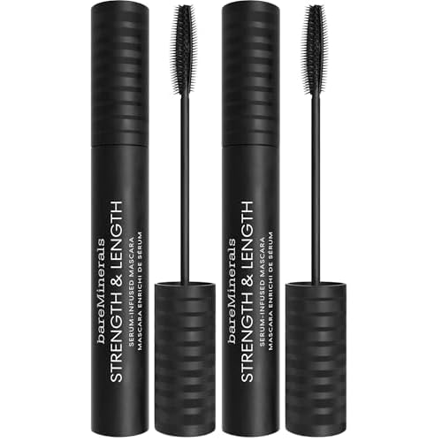 bareMinerals Strength & Length Serum-Infused Black Mascara with Plant-Based Lash Serum, Lengthens, Lifts & Defines for Healthier Lashes, Vegan, Safe for Contact Lens Wearers