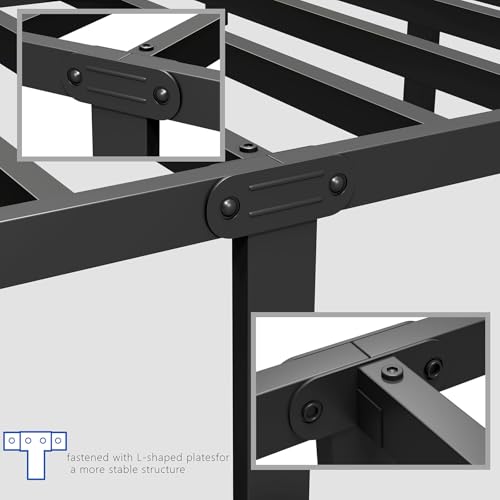 Queen Metal Bed Frame with Headboard Footboard and Steel Slats - 14 Inch Variation