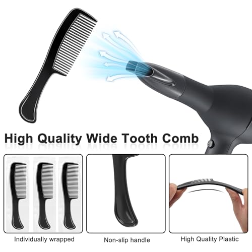 HOFASON 100 Pcs Bulk Hair Combs Individually Wrapped for Women, Kids, Men Beard, Professional Wide Tooth Comb for Hair Styling, Travel, Homeless, Hotel, Shelter, Nursing Home and Church (Black)