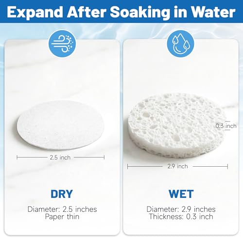 Kickleen 320-Count White Compressed Facial Sponges – 100% Cellulose, Reusable & Travel Friendly