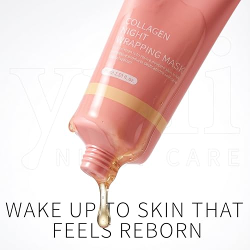 YULI Collagen Overnight Wrapping Peel Off Face Mask, Yuri Overnight Collagen Face Mask Easy Peel Off Facial Mask Skin Care Night Mask