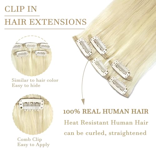 Light Platinum Blonde Clip-In Hair Extensions 18 Inch 5PCS Remy Human Hair - Variation 60A
