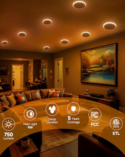 White 4 Inch LED Recessed Ceiling Lights with Night Light 12 Pack Dimmable 2700K-5000K