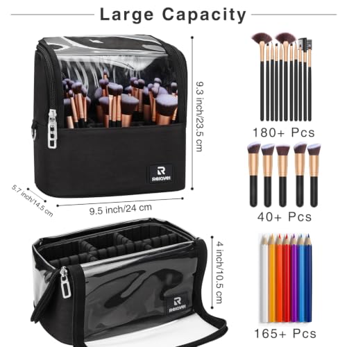 A1 Black Makeup Brush Bag with Adjustable Divider - Large Capacity & Foldable Design