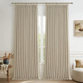 Natural Linen Room Darkening Curtains 40W x 108L Set of 2 - Neutral Blackout Drapes with Back Tab