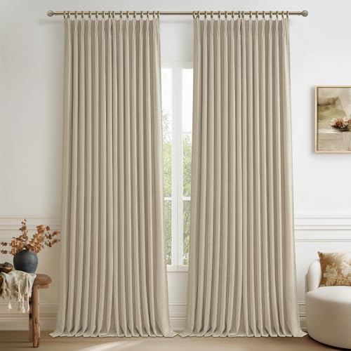 Natural Linen Room Darkening Curtains 40W x 108L Set of 2 - Neutral Blackout Drapes with Back Tab