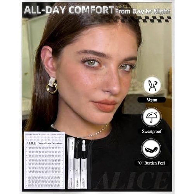 ALICE Short Lash Clusters Kit 8mm-10mm-12mm Natural Clear Band Cluster Eyelash Extension Kit Wispy Eyelash Clusters Kit with Bottom Lashes Bond and Seal DIY at Home